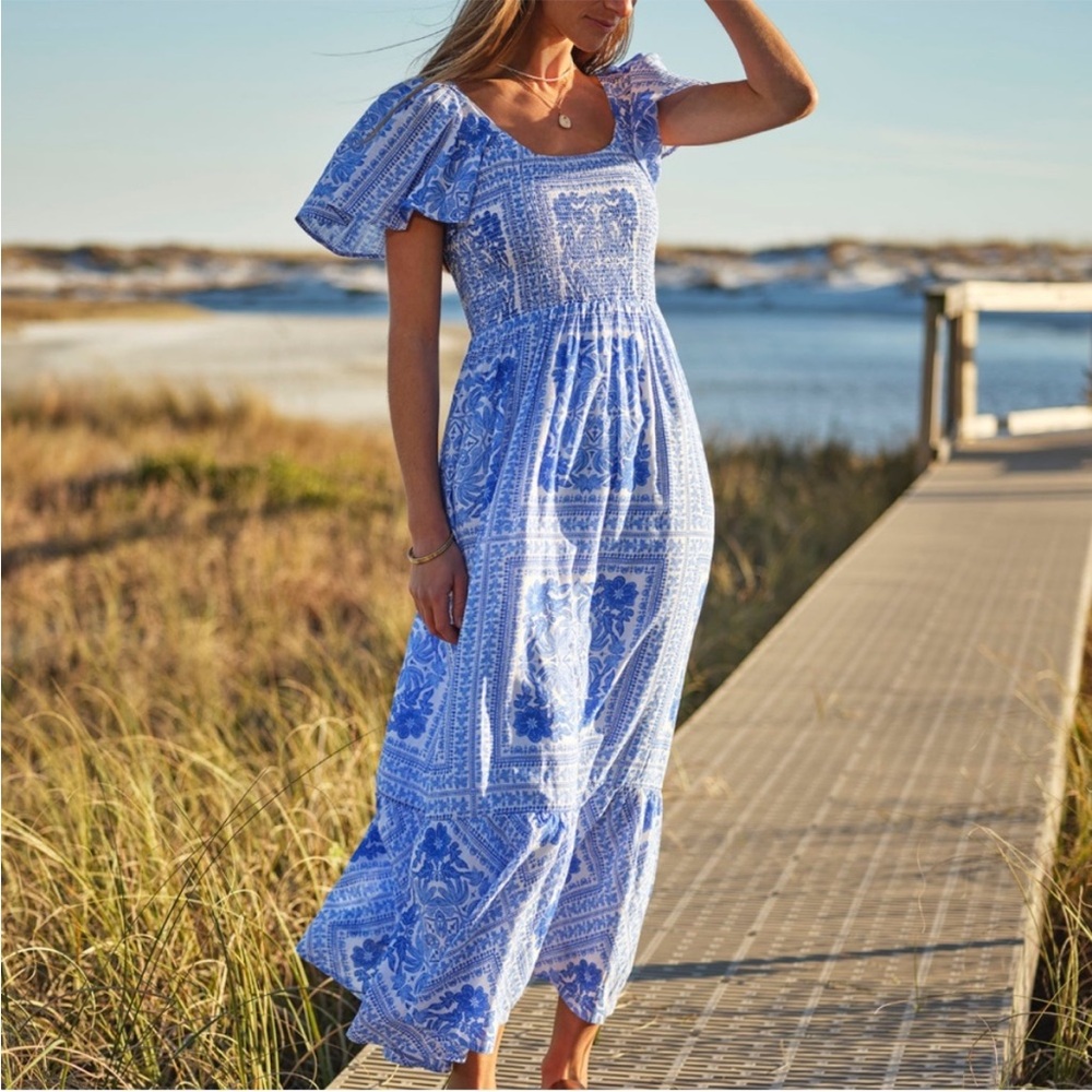 Vineyard Vines Blue Tile Maxi Dress